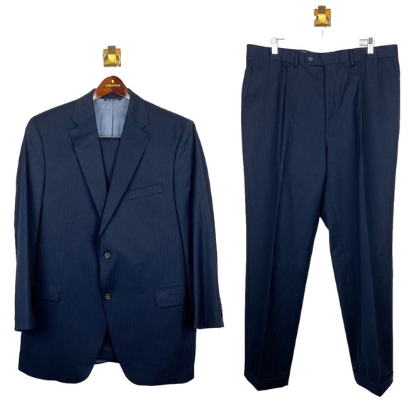 Jack Victor Venice Navy Blue Pinstripe Suit 2-Pc Wool Jacket 44L & Pants 38L - Picture 1 of 13